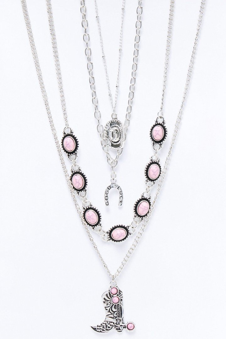 Western Charm Layered Necklace - Silver/Combo