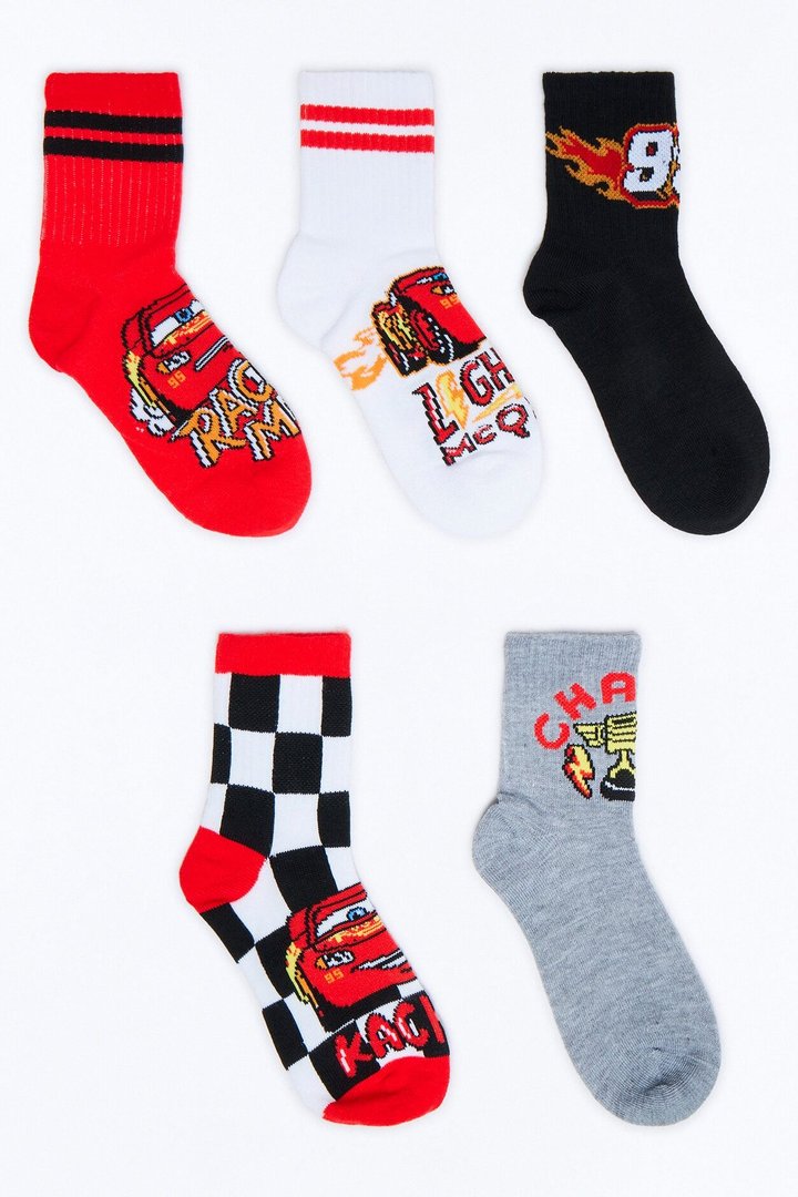 Mini Cars Racing 5 Pack Crew Socks - White/combo