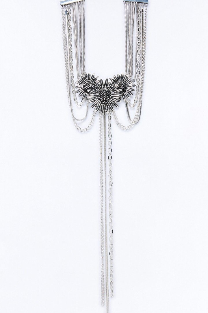 Meadow Sunflower Lariat Layered Neckalce - Silver