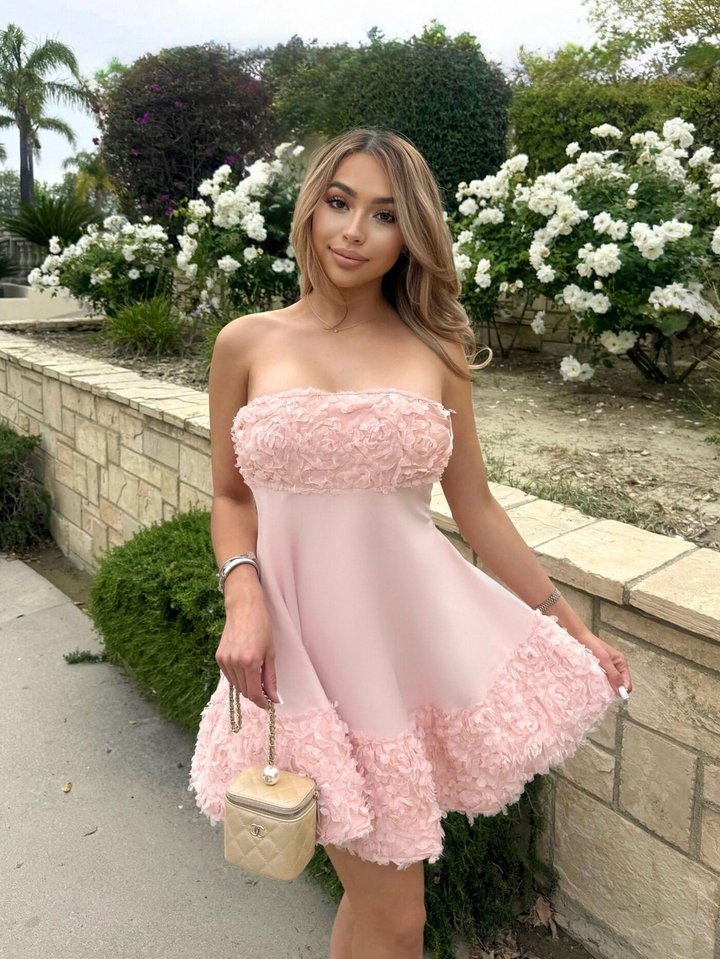 Crepe Grace 3D Floral Mini Dress - Light Pink