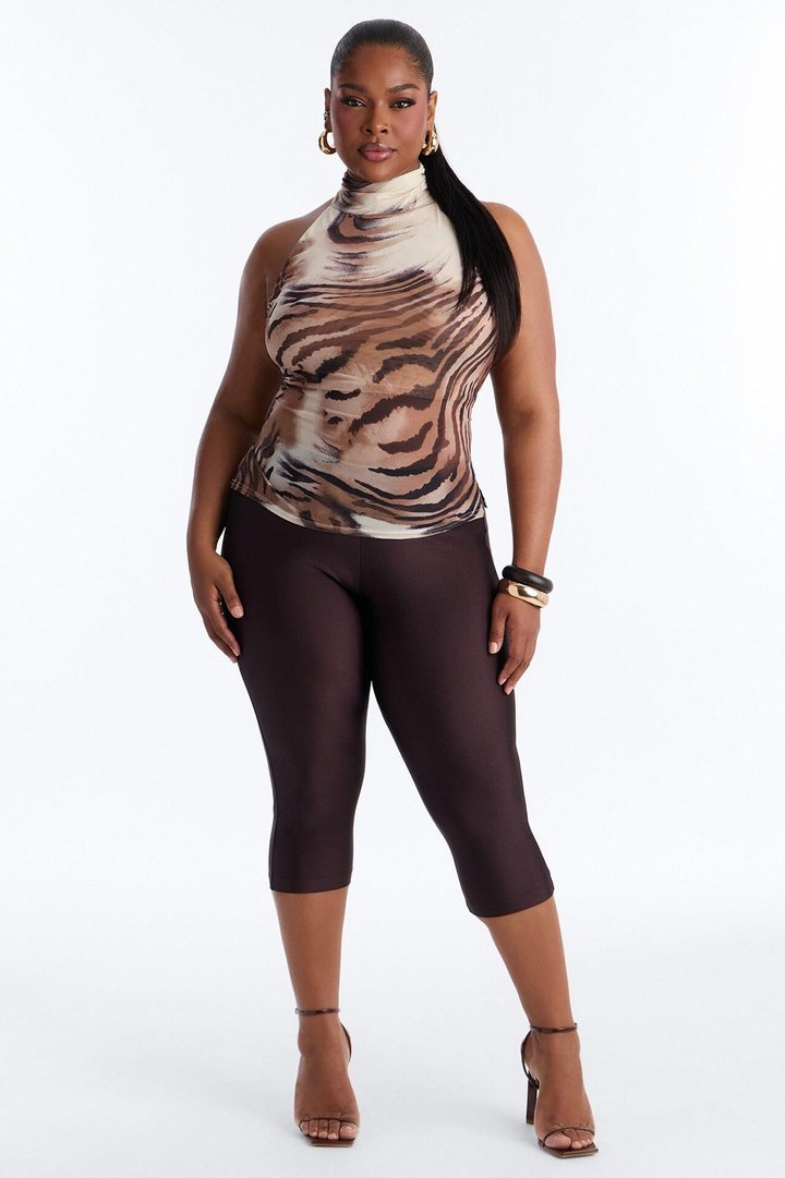 Fierce Tiger Mesh High Neck Sleeveless Top - Taupe/combo