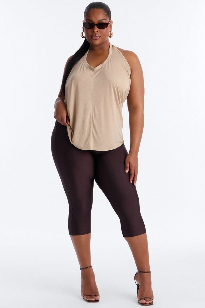 Cameron Sheer Scoop Neck Halter Top - Taupe