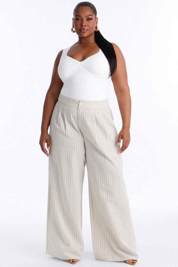 Ella Striped Linen Pant - Natural