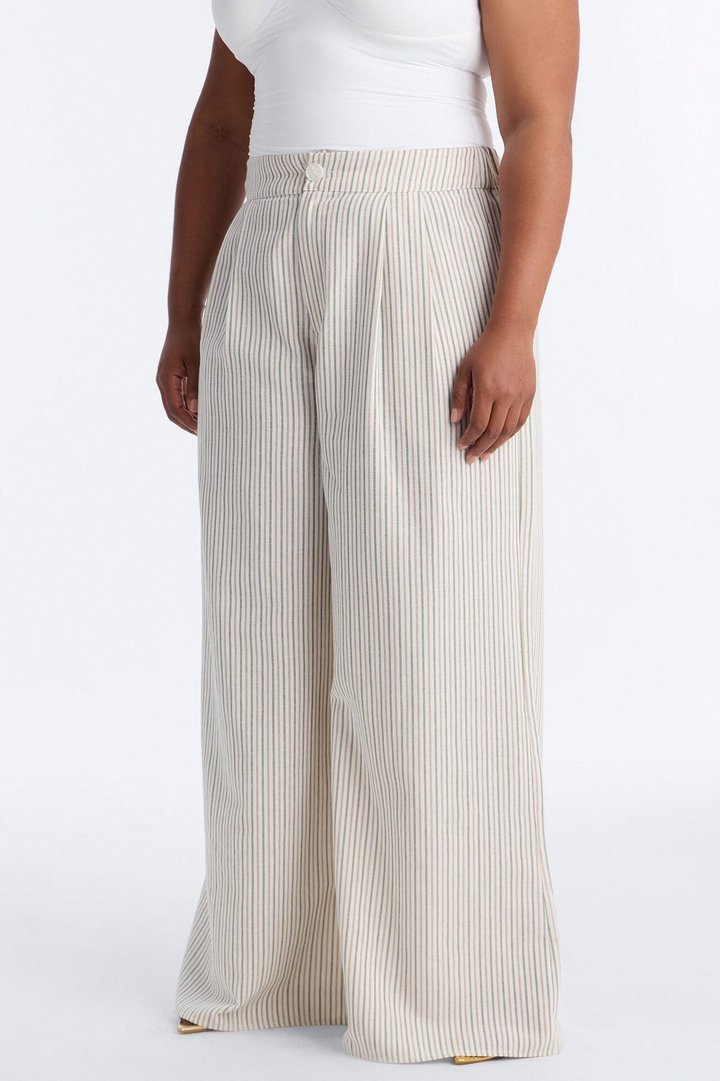 Ella Striped Linen Pant - Natural