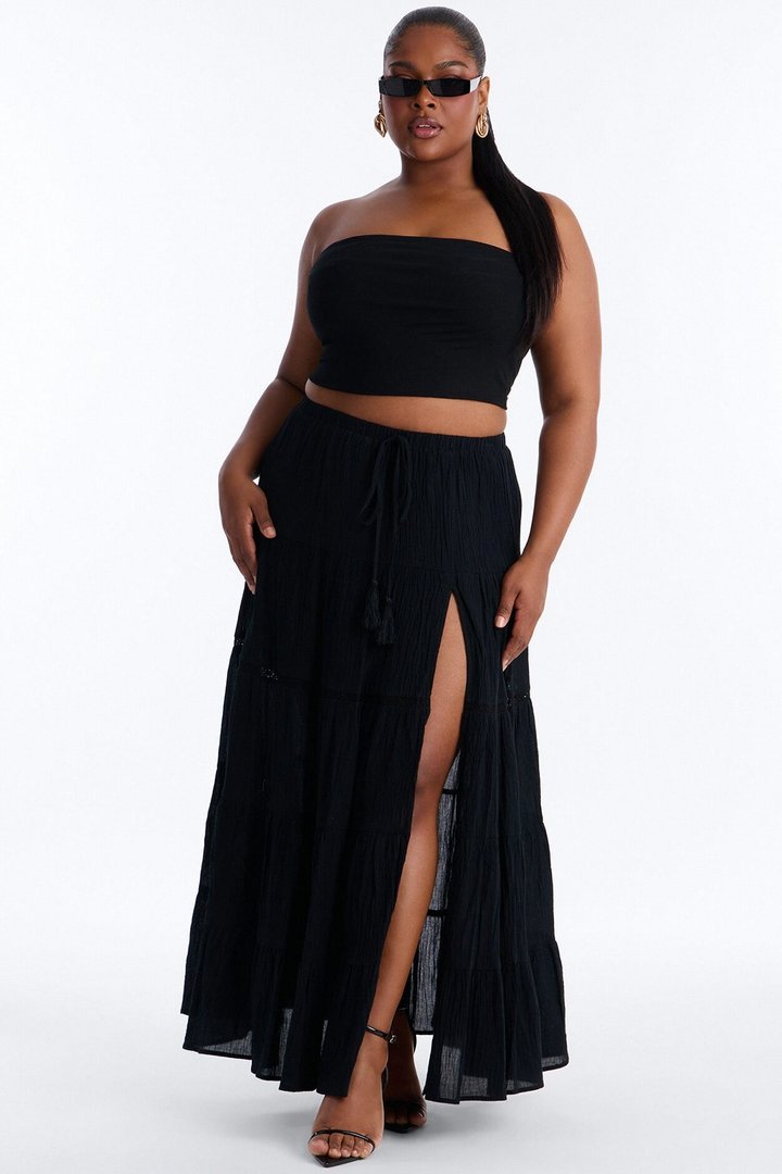 Bohemian Bliss Tiered Gauze Maxi Skirt - Black