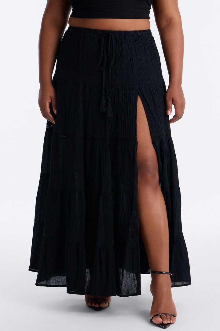 Bohemian Bliss Tiered Gauze Maxi Skirt - Black