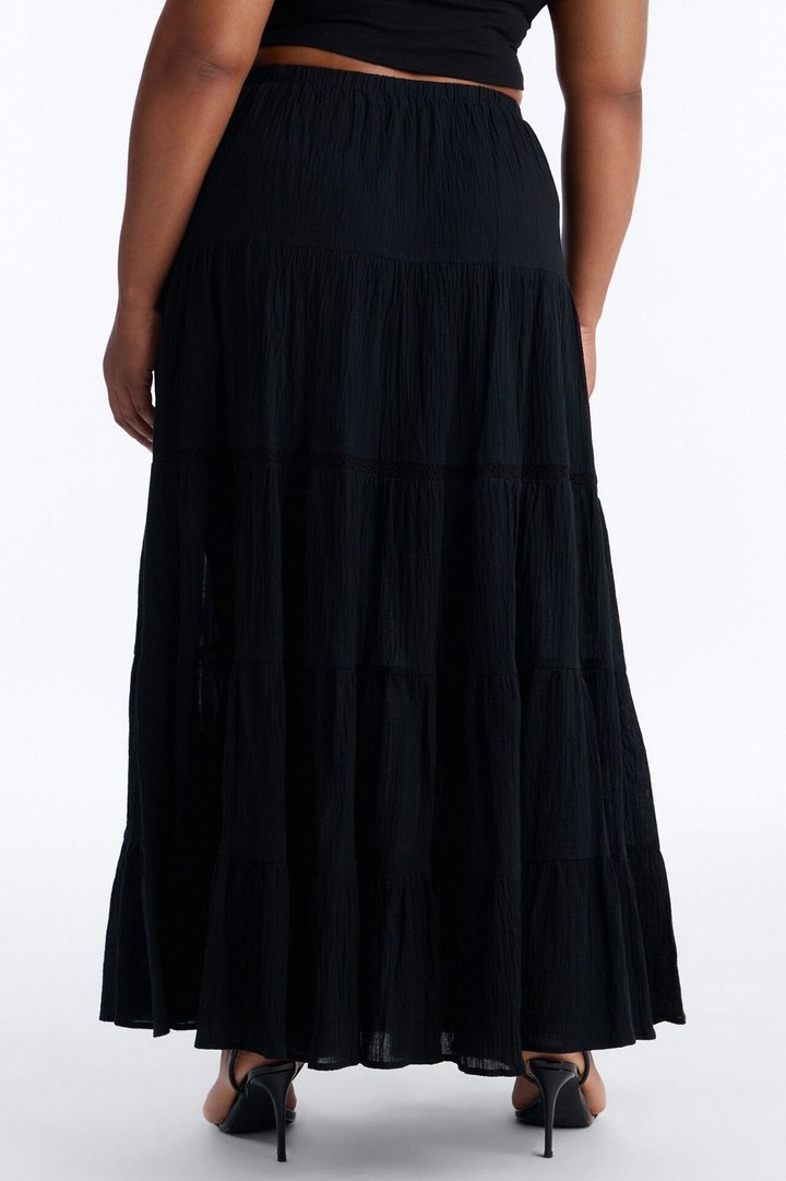 Bohemian Bliss Tiered Gauze Maxi Skirt - Black
