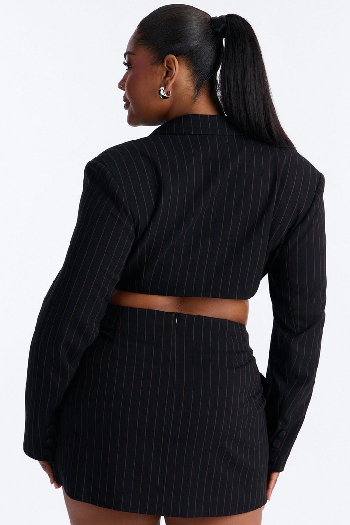 Big Checks Pinstripe Cropped Blazer - Black/combo