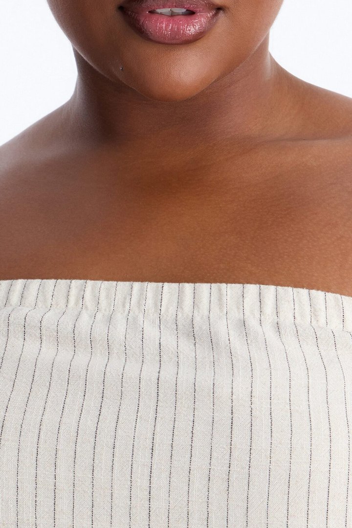 Feeling Fine Pinstripe Linen Top - Oatmeal/combo
