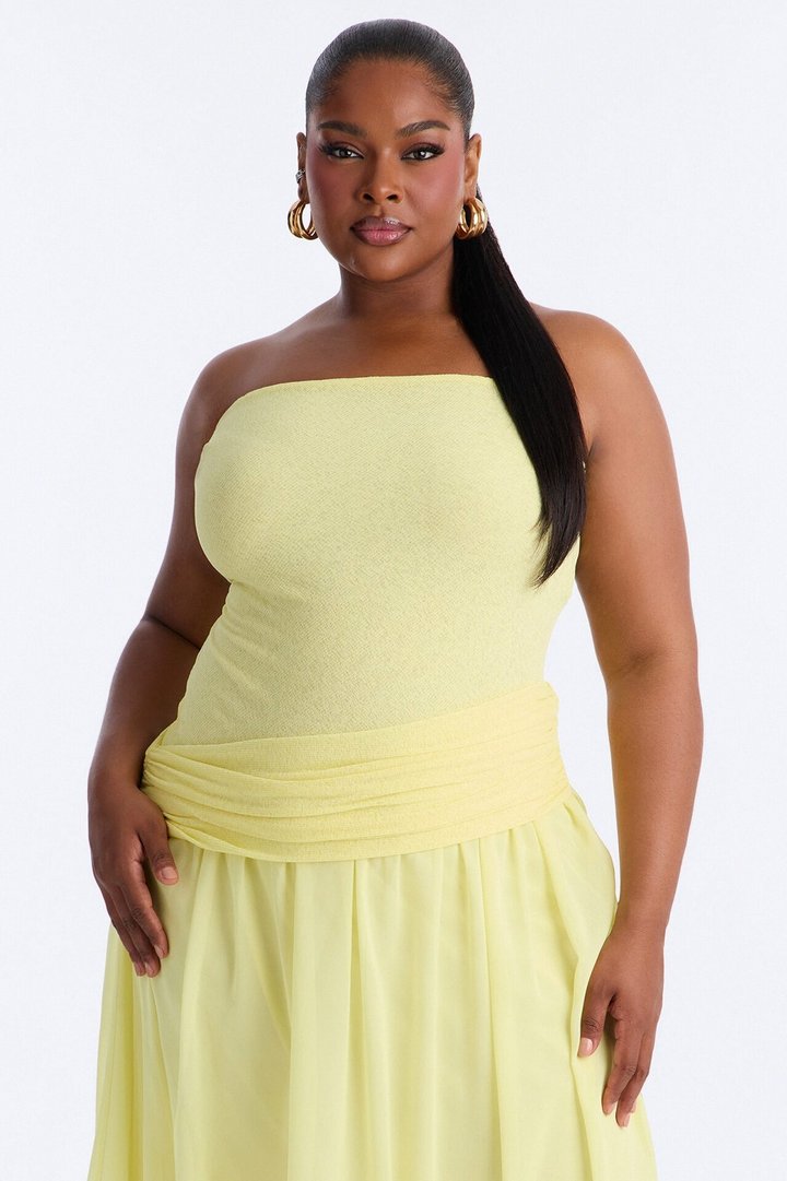 Sadie Ruched Chiffon Maxi Dress - Yellow