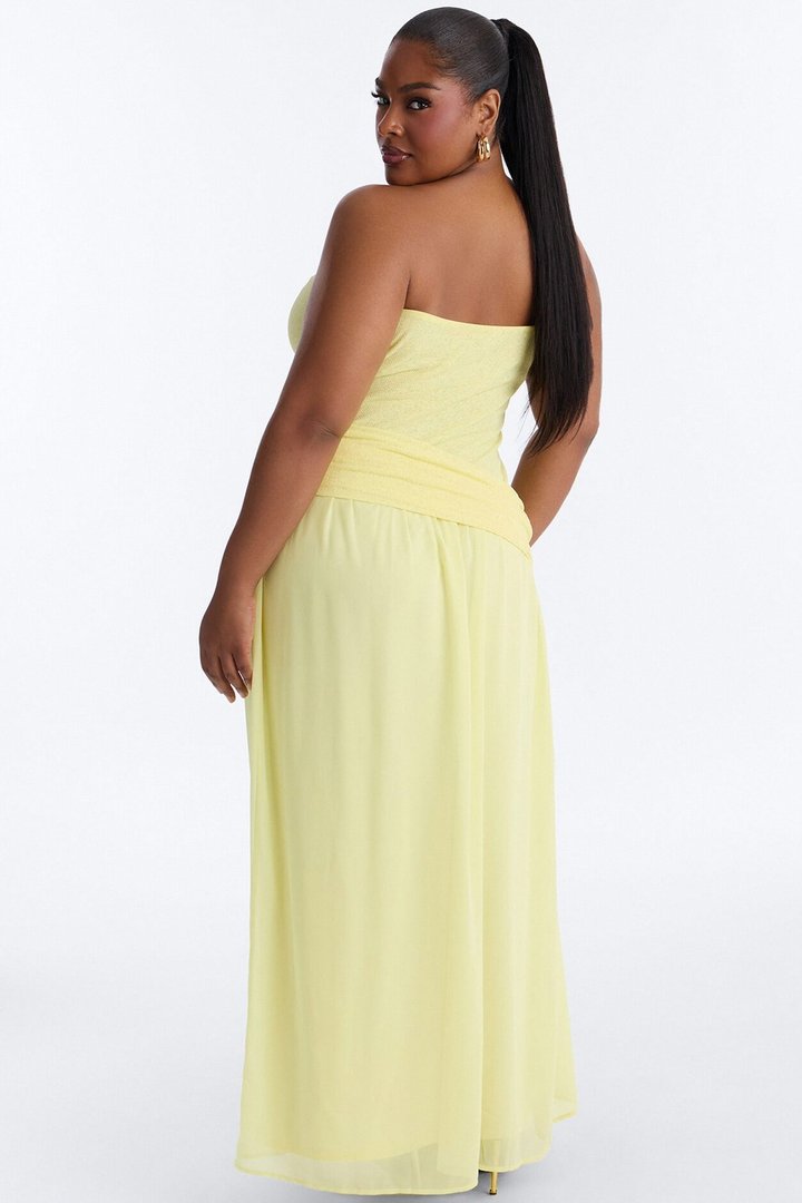 Sadie Ruched Chiffon Maxi Dress - Yellow