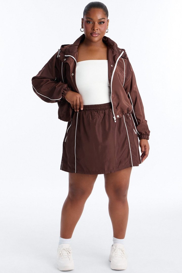 Keep It Lowkey Windbreaker Contrast Mini Skort - Brown/combo