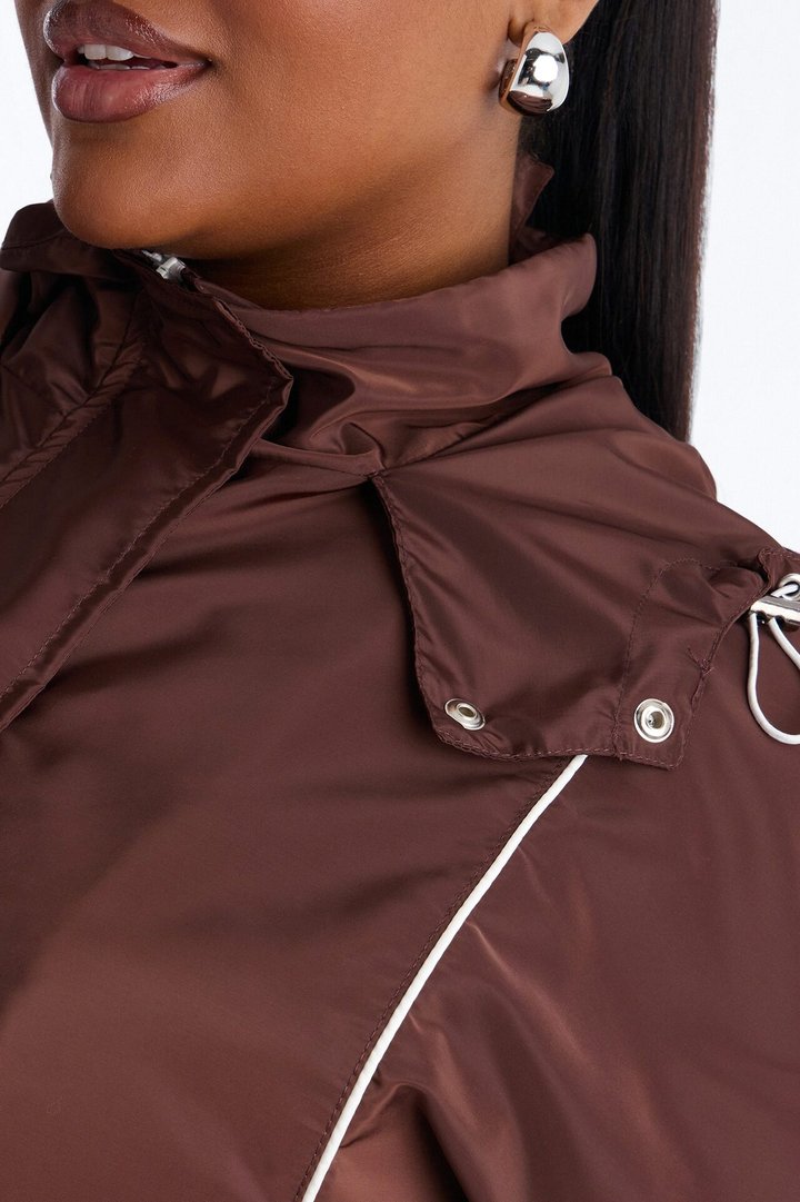 Keep It Lowkey Windbreaker Hooded Contrast Jacket - Brown/combo