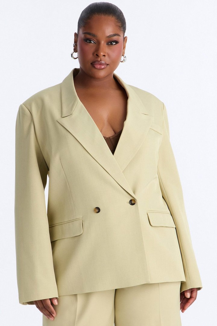 Indy Double Breasted Oversized Blazer - Sage