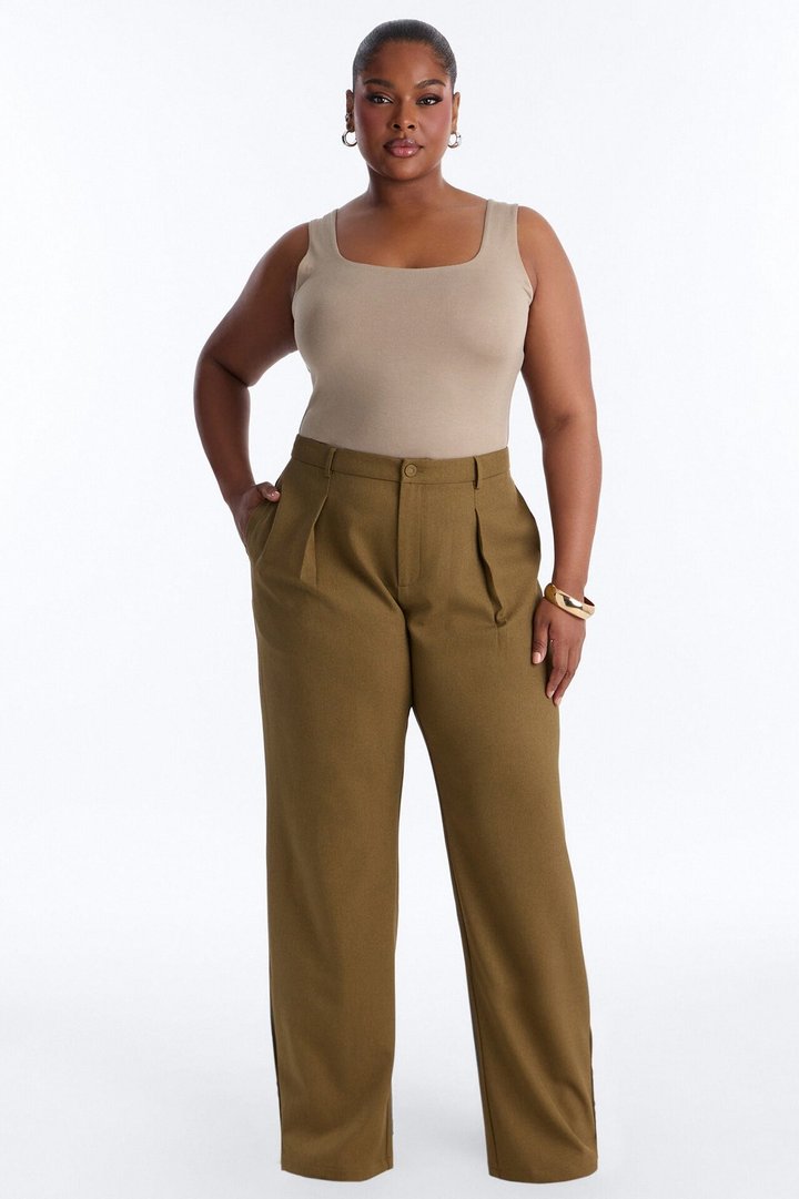 Frankie Button Cuff Straight Leg Trouser - Olive
