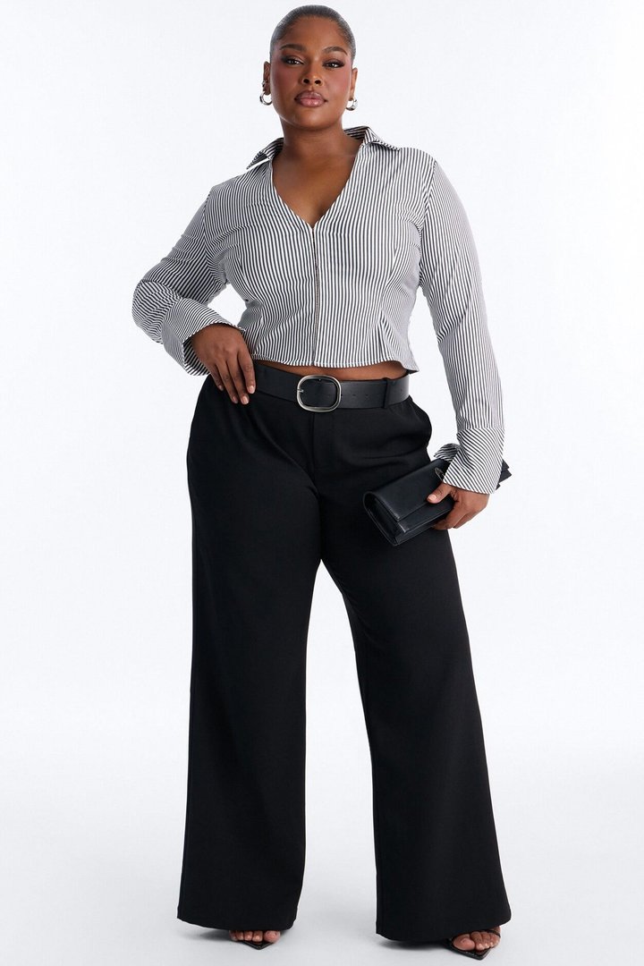 Angelina Low Rise Belted Straight Leg Trouser - Black