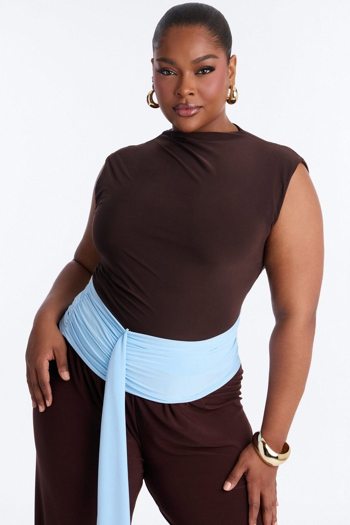 Cierra Draped Ruched Short Sleeve Top - Brown/combo