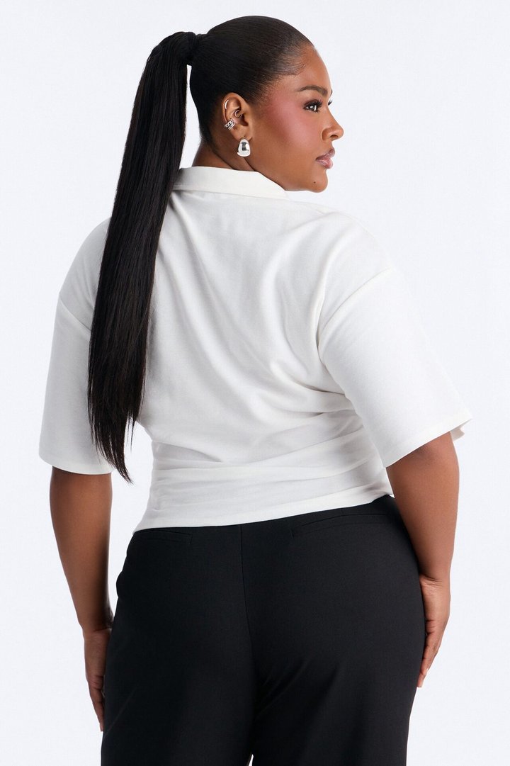 Street Serve Cinched Short Sleeve Polo Top - White