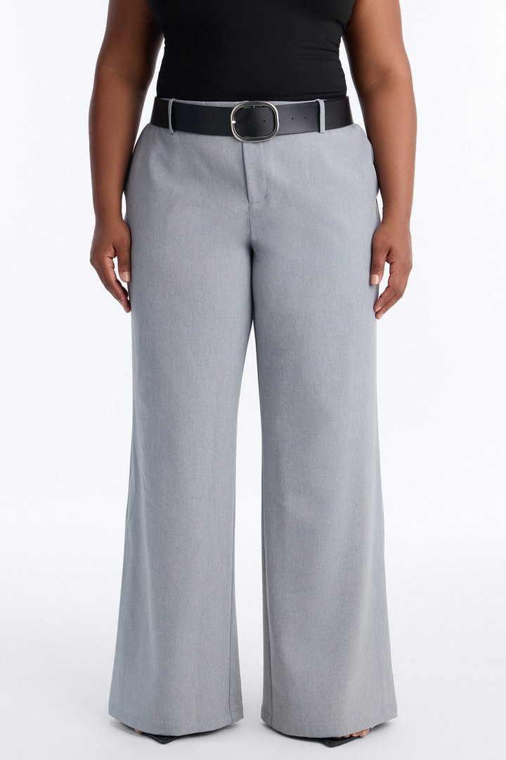 Angelina Low Rise Belted Straight Leg Trouser - Grey