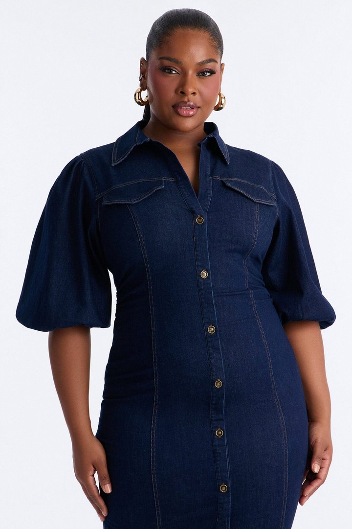 Haven Denim Midi Dress - Dark Wash