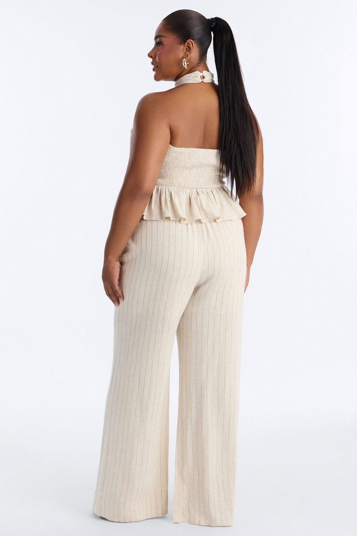 Making Headlines Pinstripe Linen Pant Set - Cream