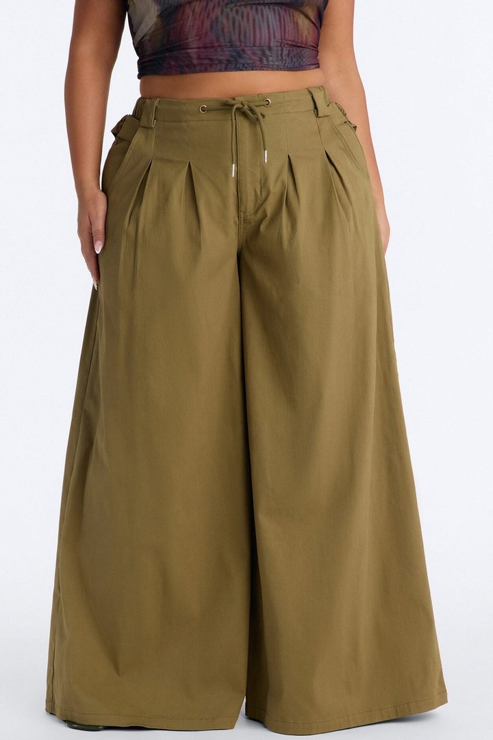 Mira High Rise Cargo Wide Leg Pant - Olive