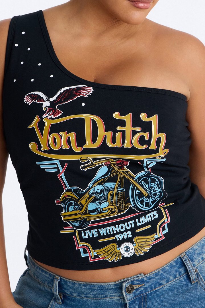 Von Dutch Rocker One Shoulder Tank With Studs - Black