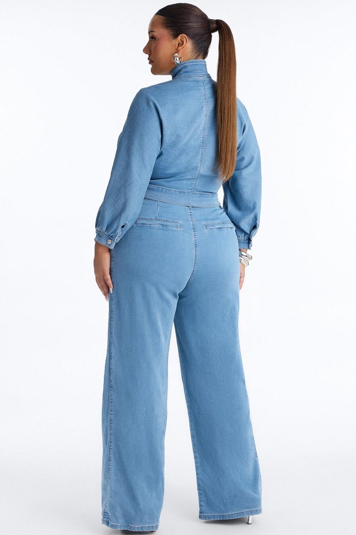 Fade Into You Jacket Knit Denim Pant Set - Denim
