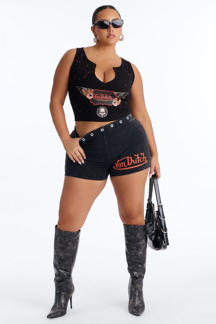 Von Dutch Rocker Bleach Notch Neck Tank - Black Wash