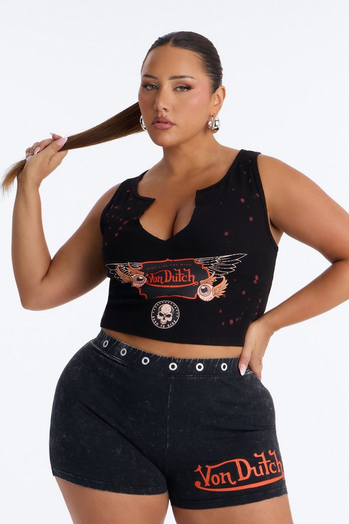 Von Dutch Rocker Bleach Notch Neck Tank - Black Wash