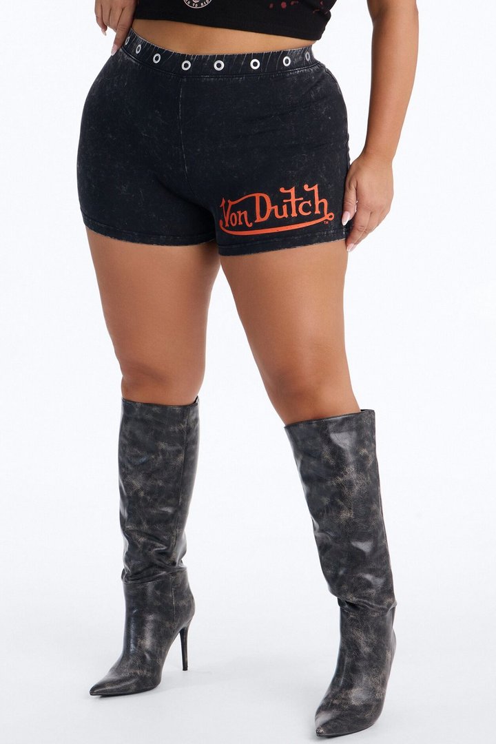 Von Dutch Rocker Bleach Grommet Hot Short - Black Wash
