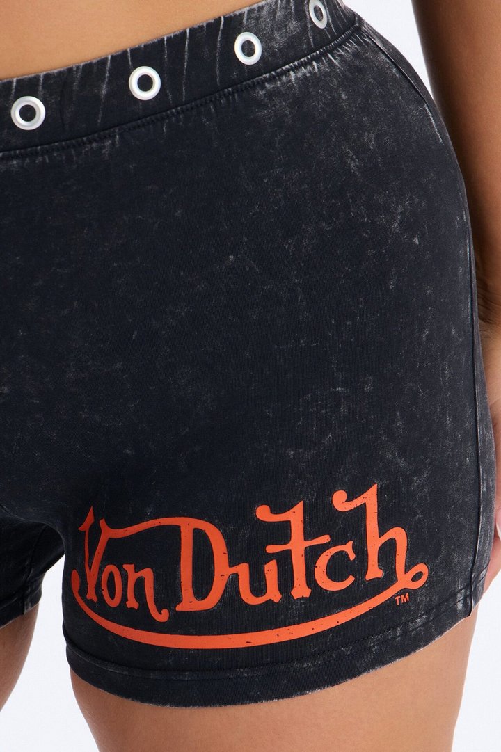 Von Dutch Rocker Bleach Grommet Hot Short - Black Wash
