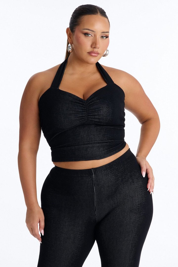 Liana Halter Ribbed Capri Set - Black