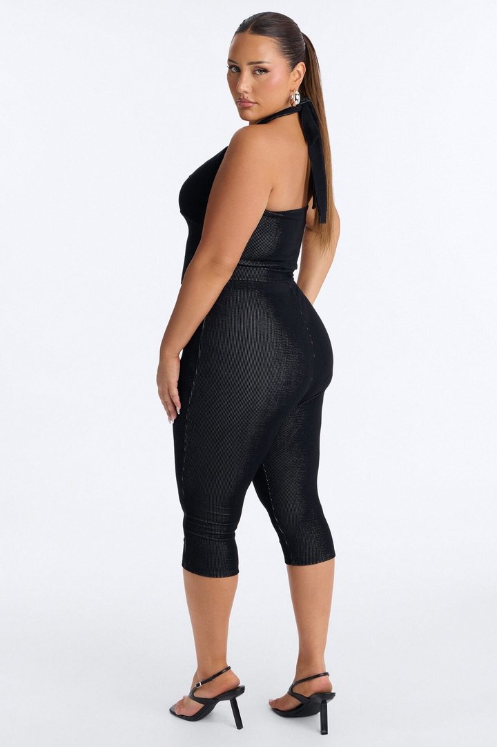 Liana Halter Ribbed Capri Set - Black