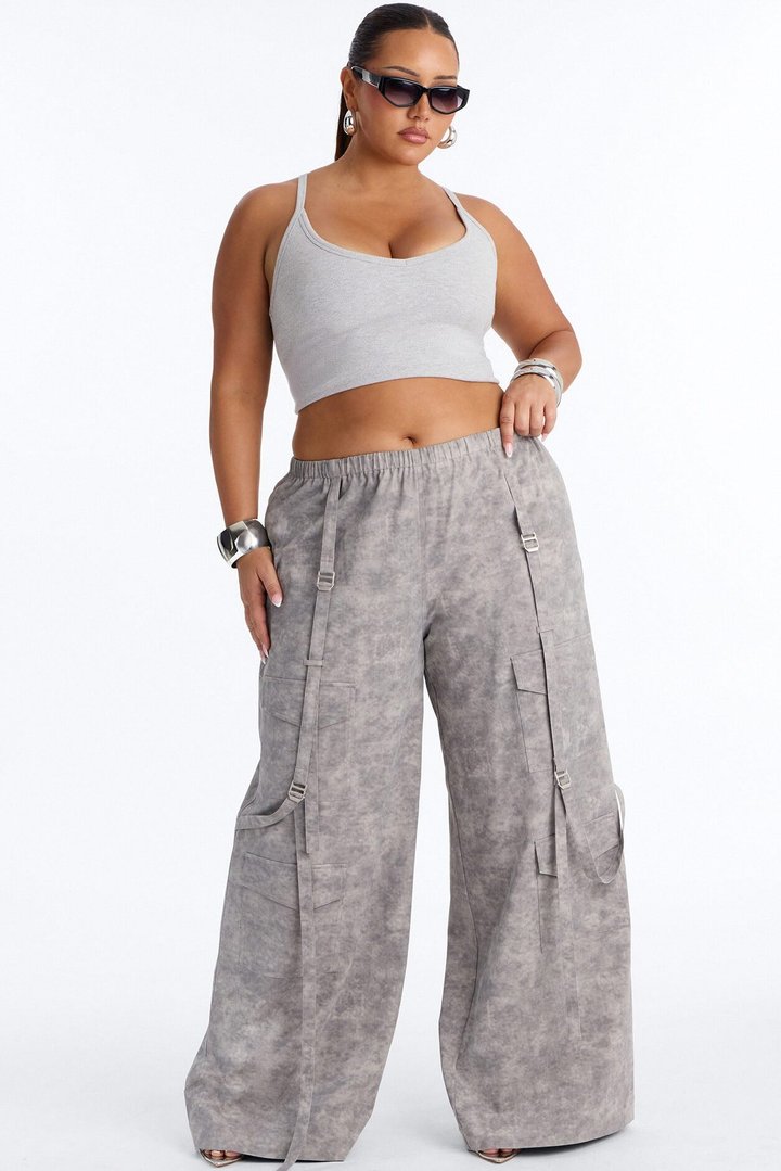 Wyn Low Rise Cargo Wide Leg Pant 34″ - Grey/combo