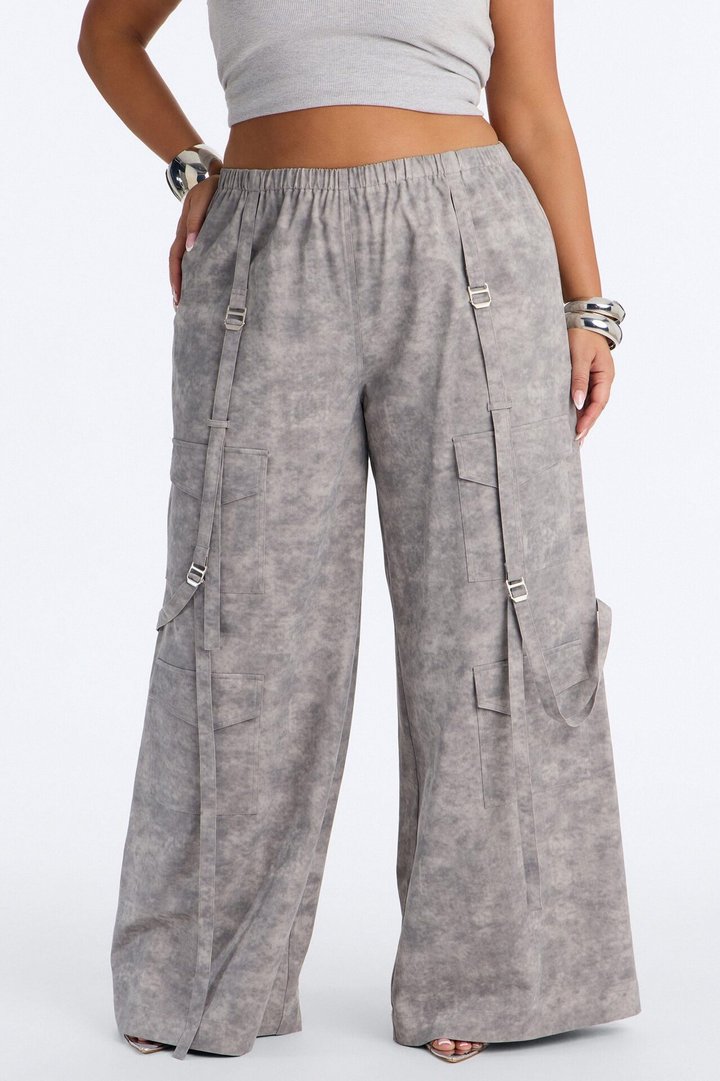 Wyn Low Rise Cargo Wide Leg Pant 34″ - Grey/combo