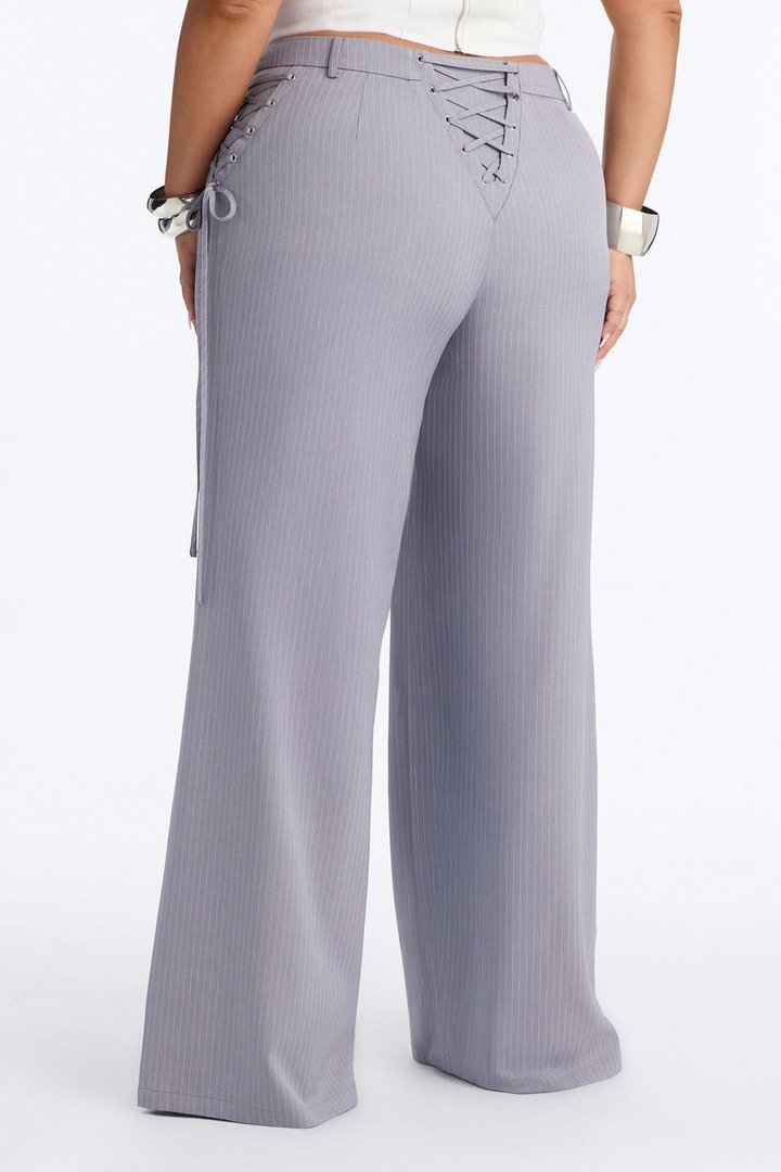 All Laced Up Low Rise Pinstripe Trouser - Light Grey