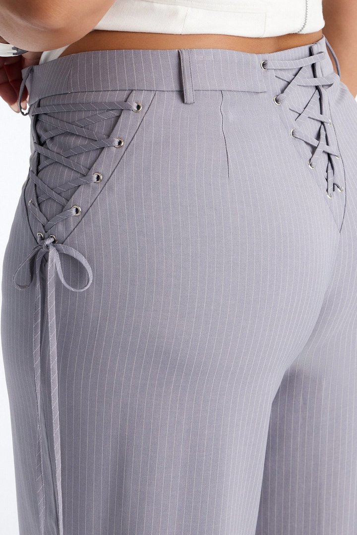 All Laced Up Low Rise Pinstripe Trouser - Light Grey
