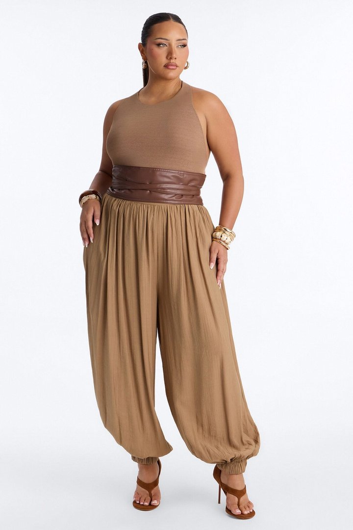 Tiana 3 Piece Belted Balloon Pant Set - Camel
