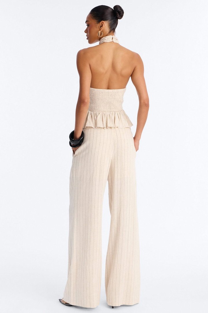 Making Headlines Pinstripe Linen Pant Set - Cream