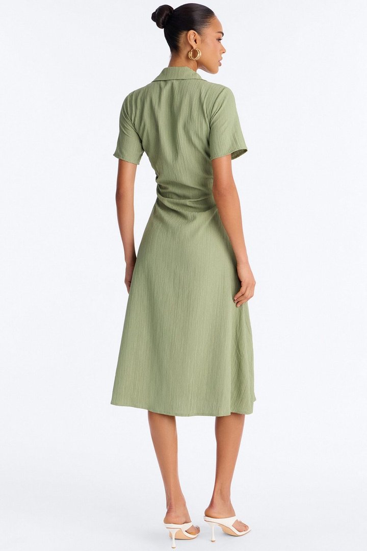 Carmen Ruched Shirt Midi Dress - Olive