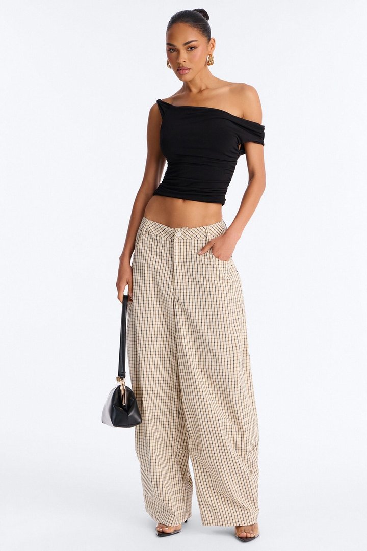 Kiyla Barrel Leg Mid Rise Pant - Sand/combo