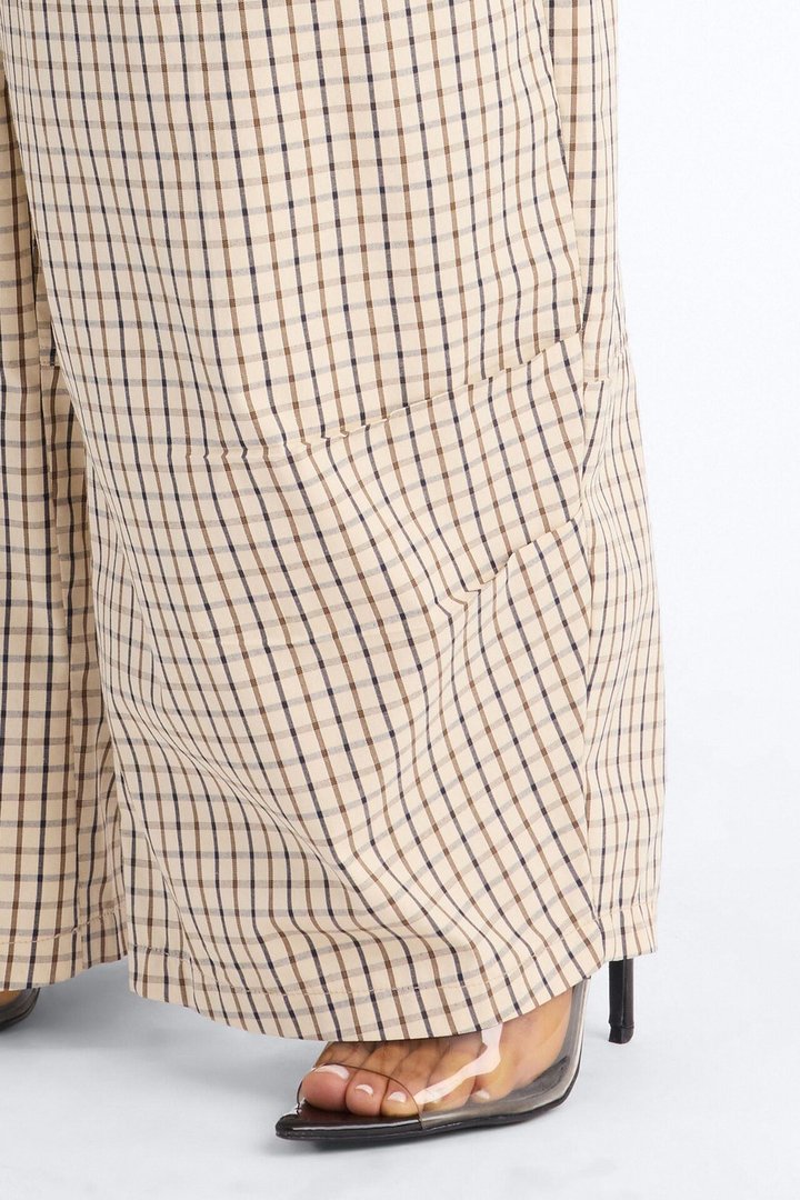 Kiyla Barrel Leg Mid Rise Pant - Sand/combo
