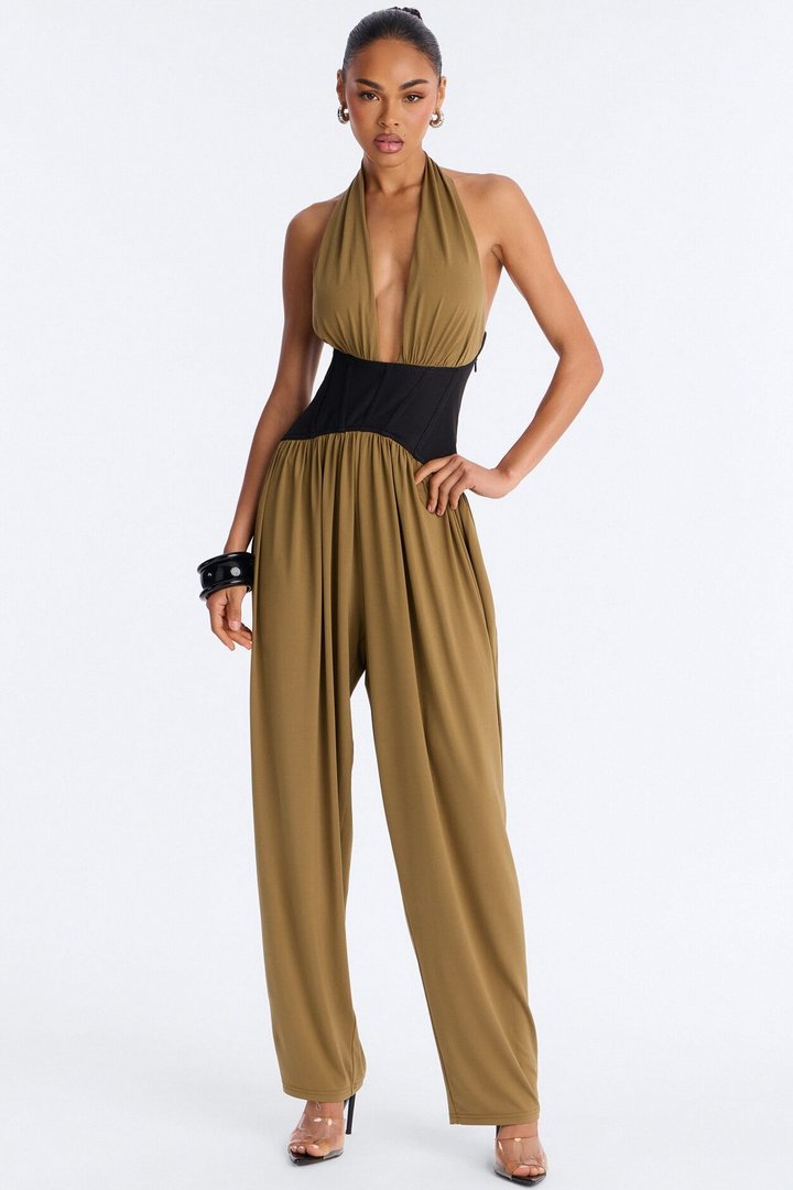 Raia Corset Trim Jumpsuit - Olive