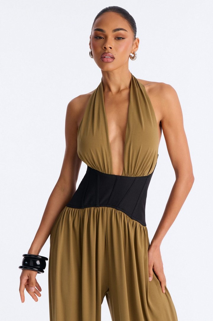 Raia Corset Trim Jumpsuit - Olive