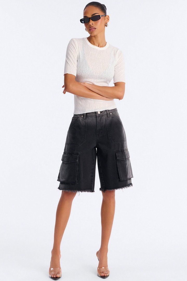 Overcast Cargo Denim Jorts - Black Wash