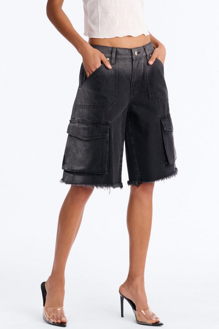 Overcast Cargo Denim Jorts - Black Wash