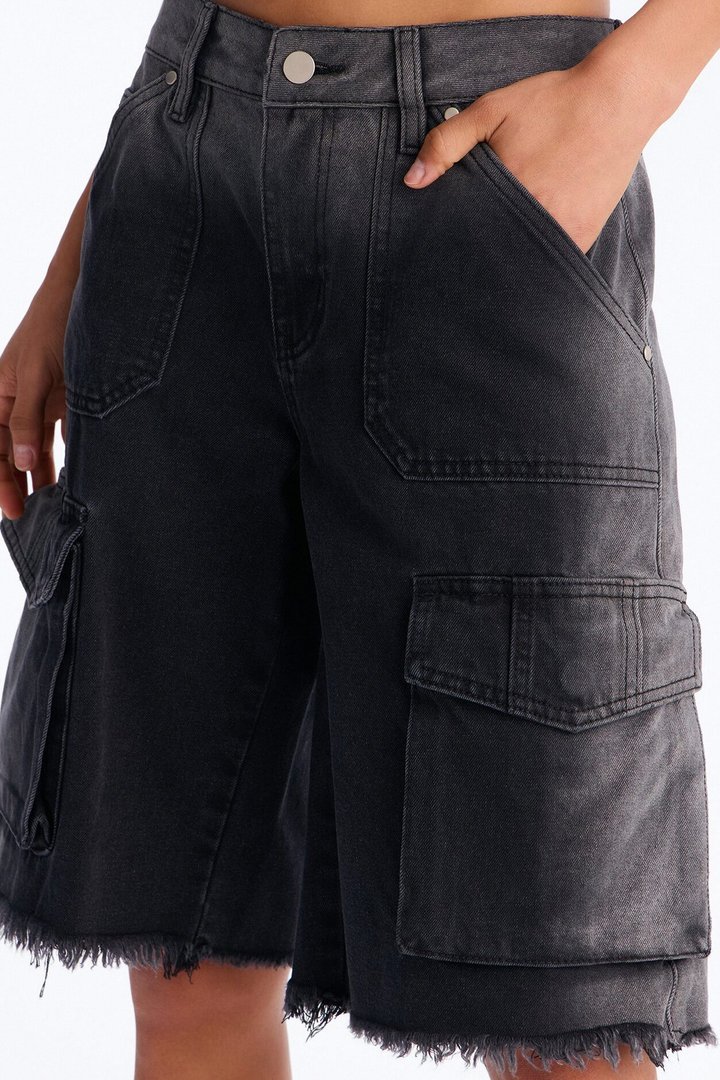 Overcast Cargo Denim Jorts - Black Wash