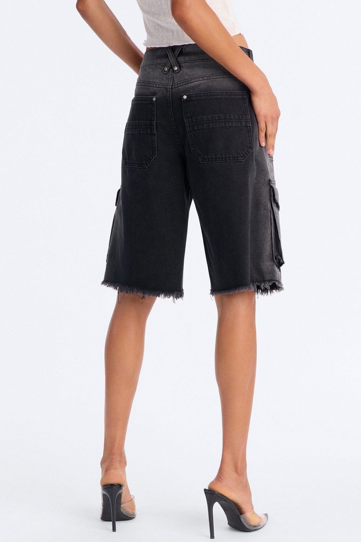 Overcast Cargo Denim Jorts - Black Wash