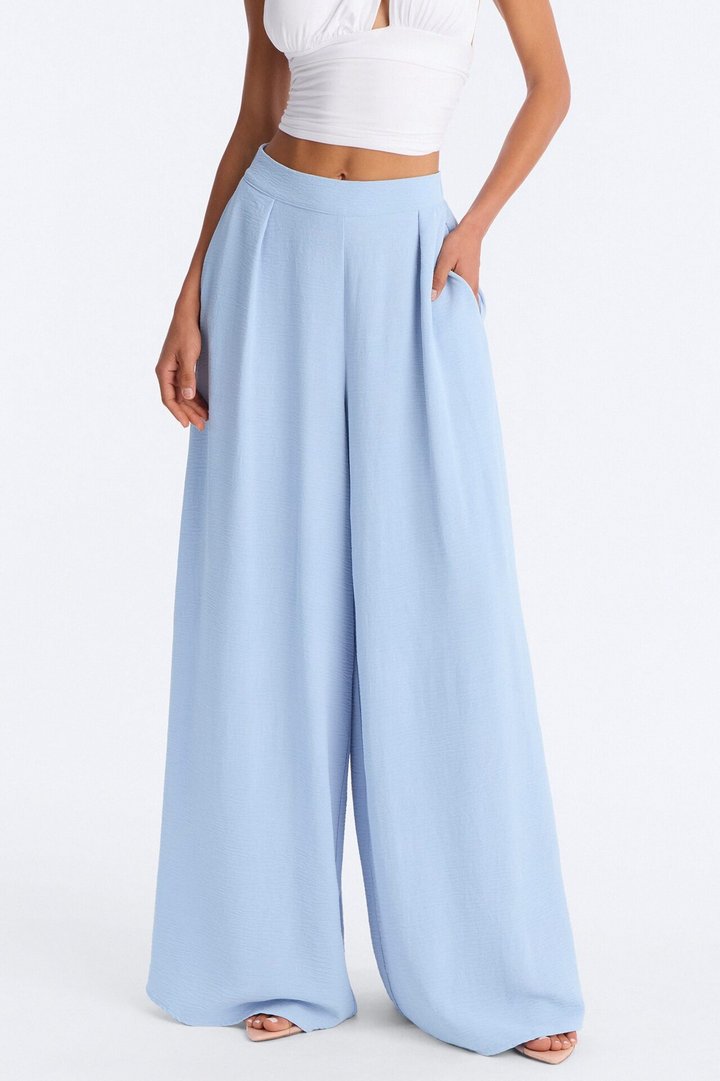 Amiah High Rise Wide Leg Flowy Pant 33″ - Light Blue